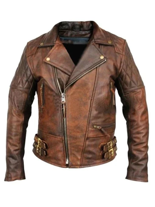 Men Biker Cafe Racer Distressed Brown Leather Jacket Max Jackets