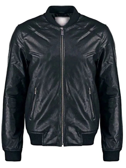 Men Sheepskin Black Bomber Leather Jacket Max Jackets