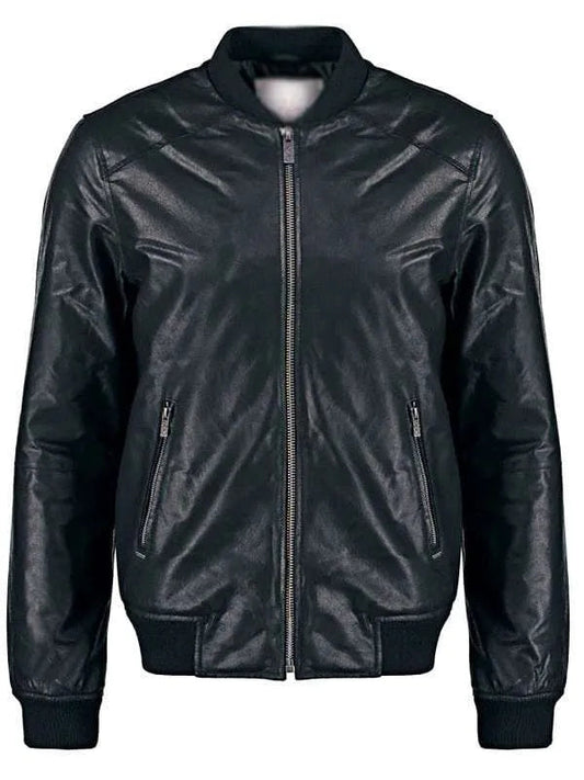 Men Sheepskin Black Bomber Leather Jacket Max Jackets