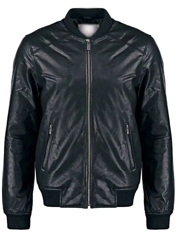 Men Sheepskin Black Bomber Leather Jacket Max Jackets