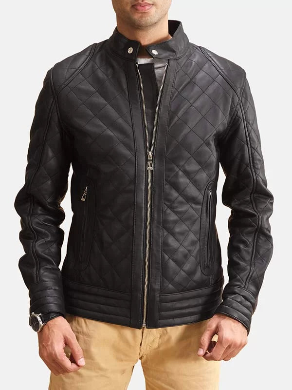 Black Leather Mens Quilted Jacket Max Jackets