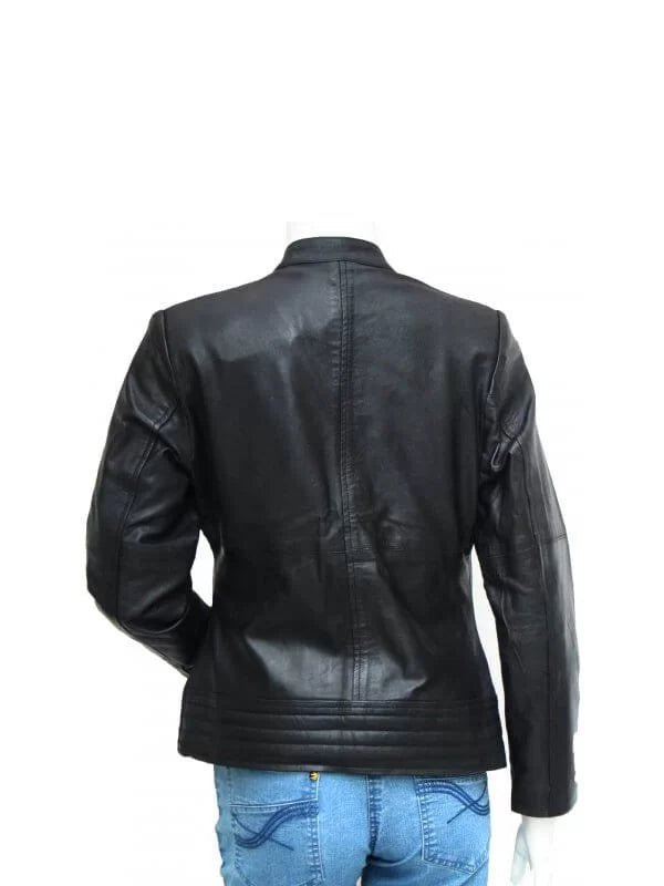 WOMEN’S QUILTED STYLE BLACK LEATHER JACKET Max Jackets