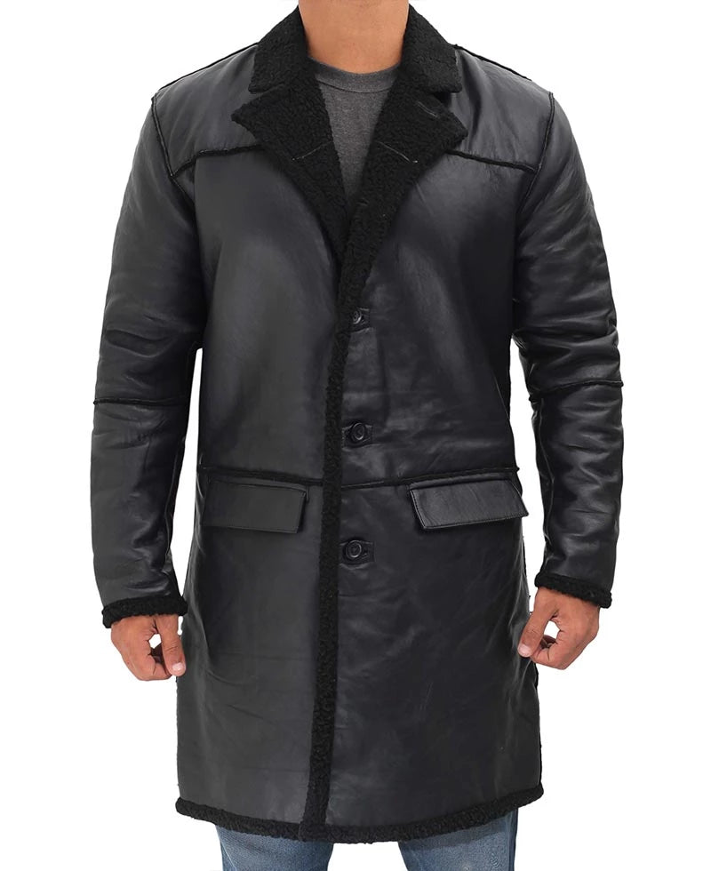 Real Leather Black Sherpa Coat Mens - Winter Coat Max Jackets