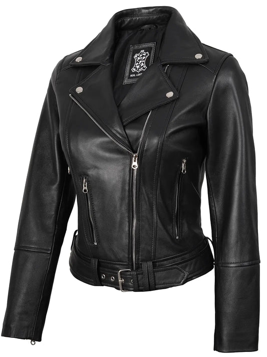 Womens Asymmetrical Black Biker Style Leather Jacket