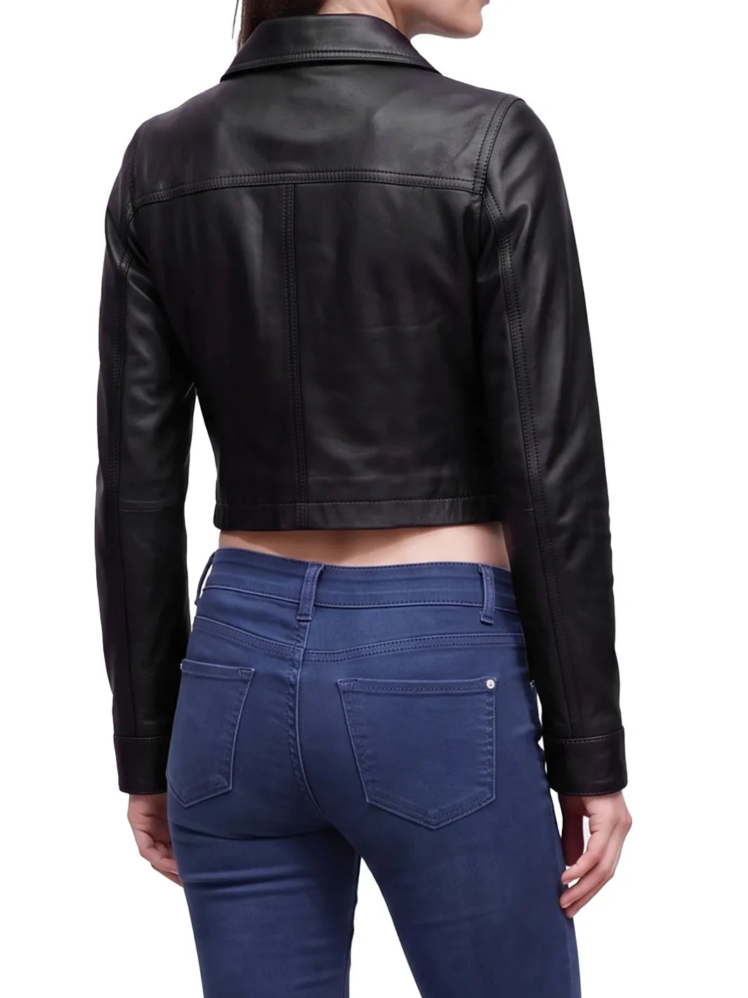 Women's Black Cropped Harrington Leather Jacket