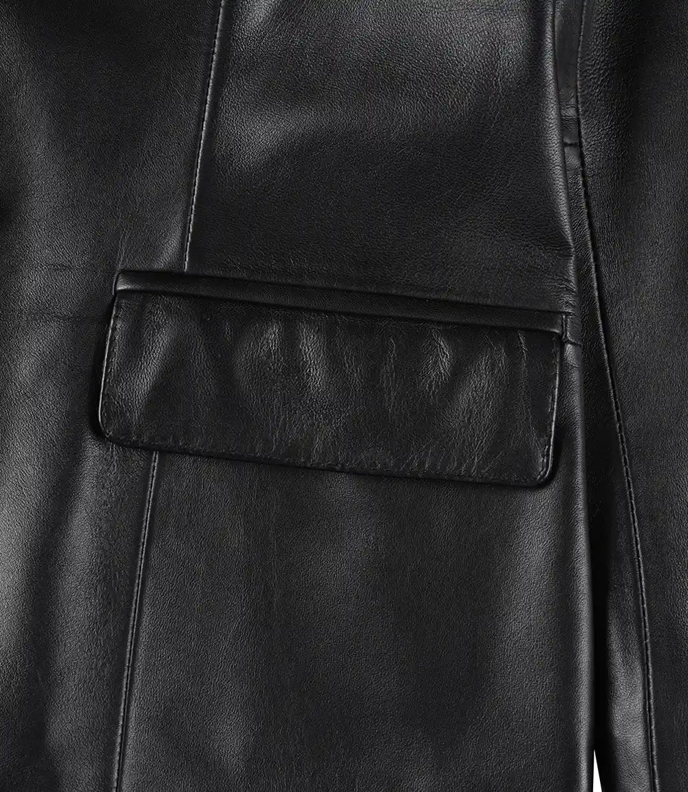 Women's Black Two-Button Leather Blazer