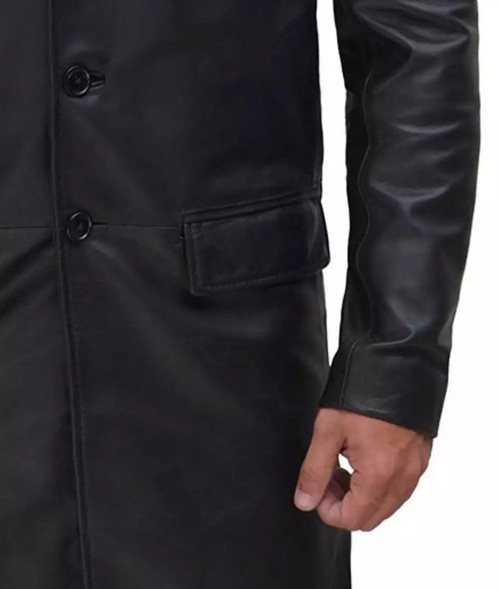 Men's Cowhide Black 3/4 Length Leather Coat