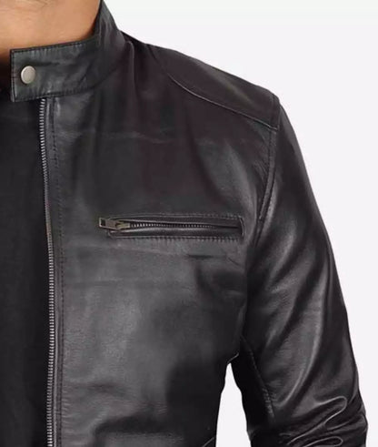 Lambskin Black Biker Style Leather Jacket for Tall Men