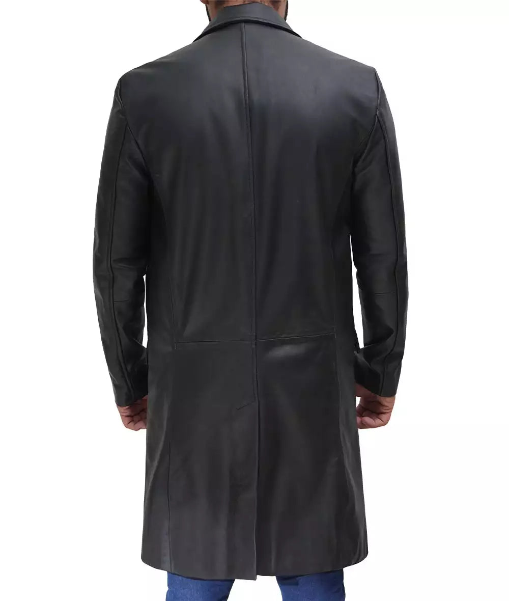 Men's Cowhide Black 3/4 Length Leather Coat