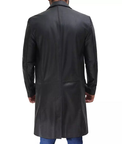 Men's Cowhide Black 3/4 Length Leather Coat