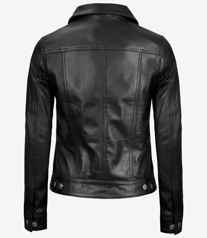 Women's Black Lambskin Leather Four-Pocket Trucker Jacket