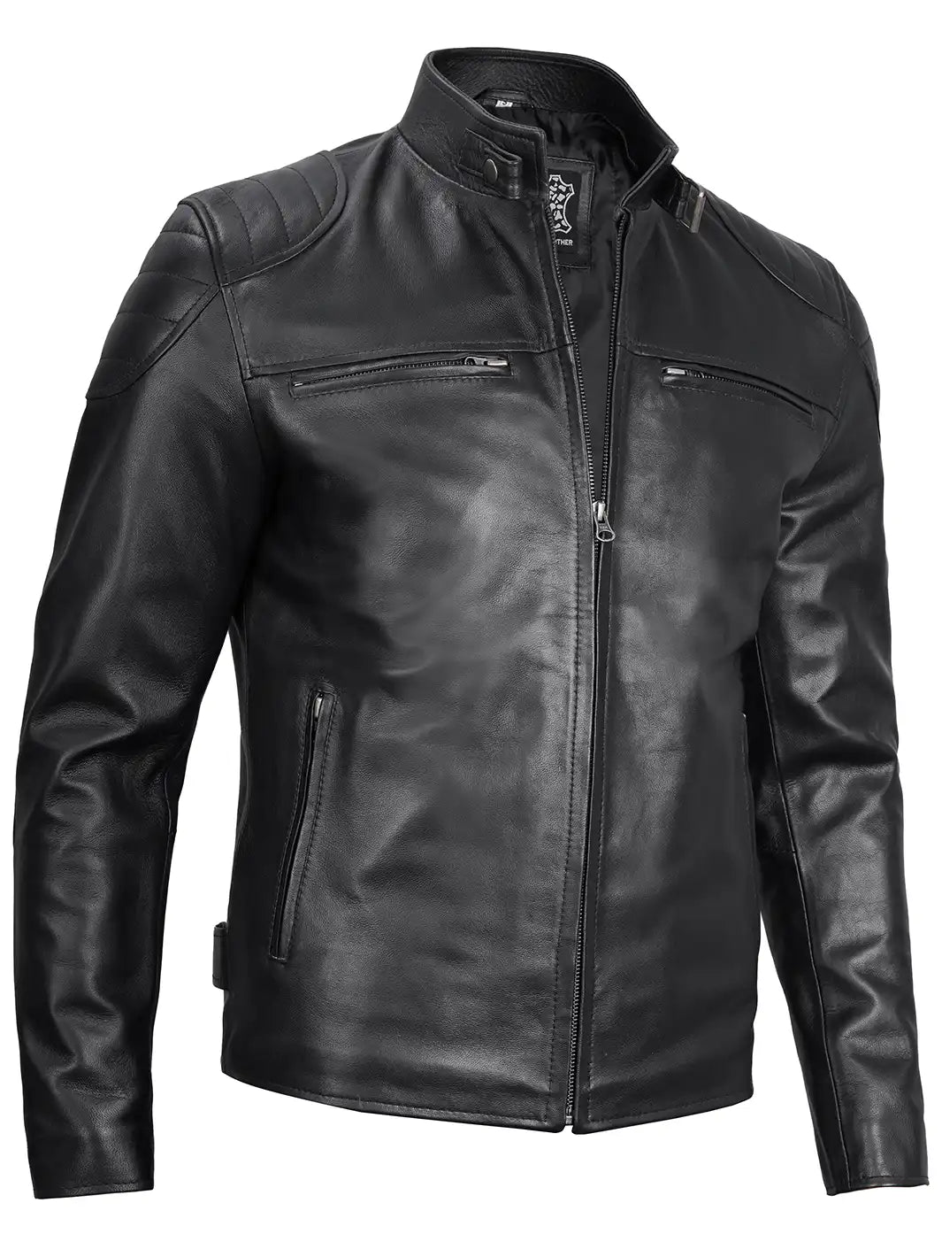 Vermont — Men's Deep Black Leather Biker Jacket