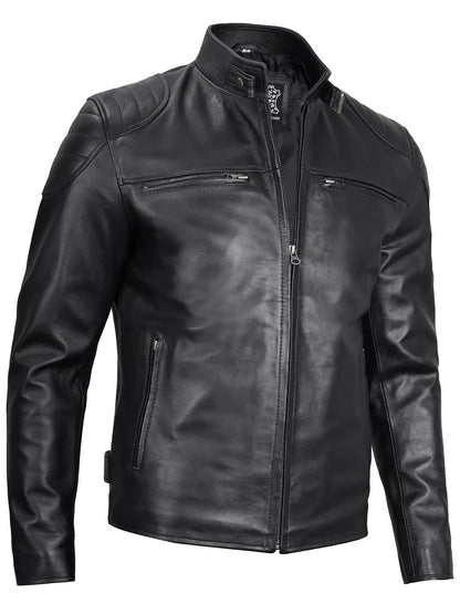 Vermont — Men's Deep Black Leather Biker Jacket