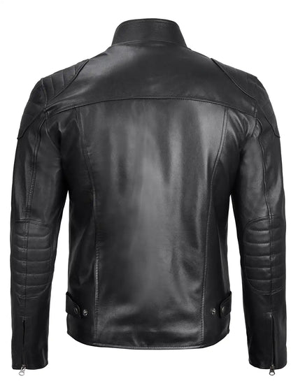 Vermont — Men's Deep Black Leather Biker Jacket