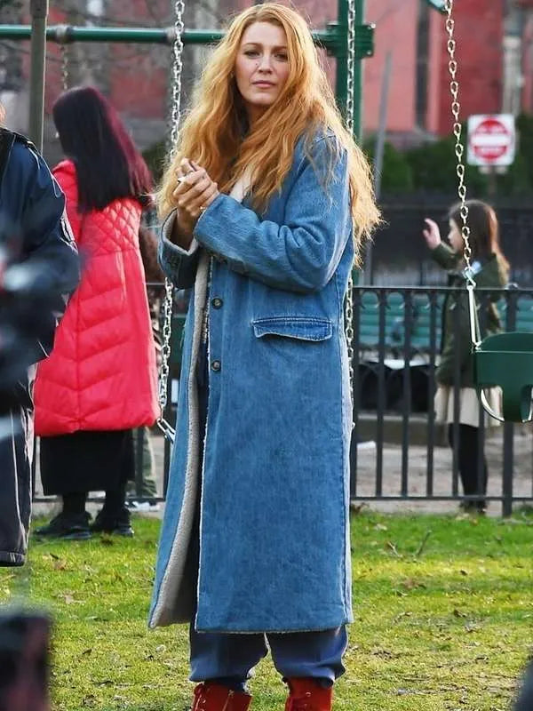 Blake Lively Blue Shearling Coat It End With Us Max Jackets