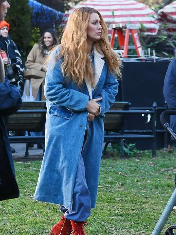 Blake Lively Blue Shearling Coat It End With Us Max Jackets