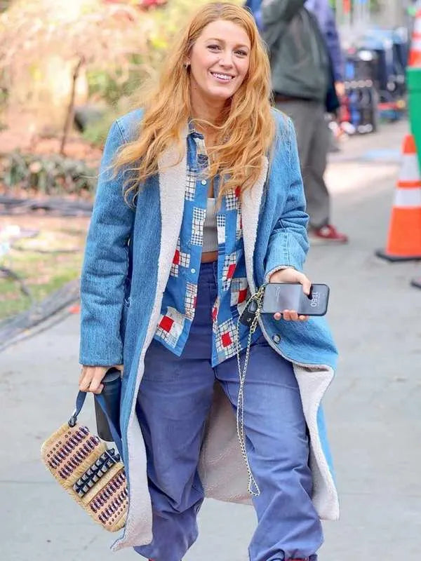 Blake Lively Blue Shearling Coat It End With Us Max Jackets