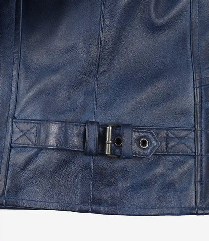 Mens Blue Waxed Biker Style Leather Jacket