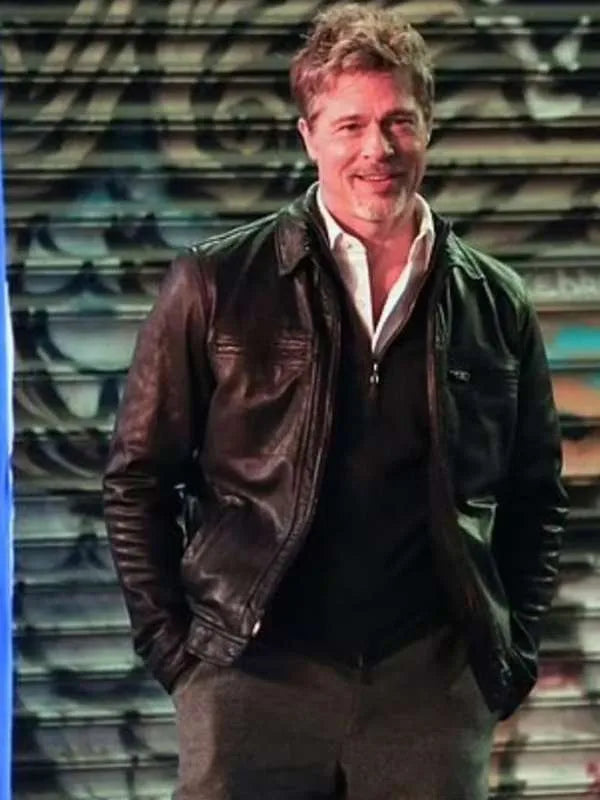 Brad Pitt Wolves 2024 Leather Jacket Max Jackets