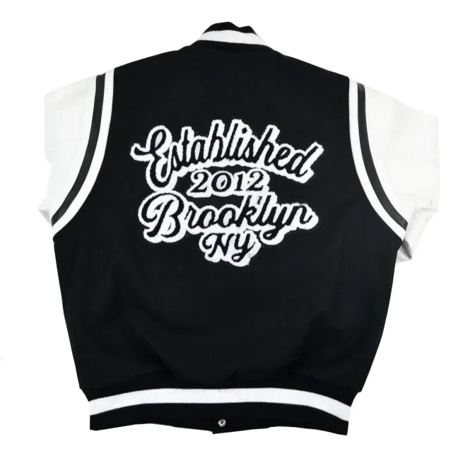 Brooklyn Nets Motto Black & White Varsity Jacket Max Jackets