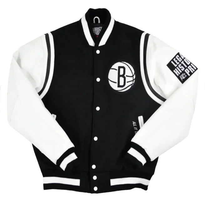 Brooklyn Nets Motto Black & White Varsity Jacket Max Jackets