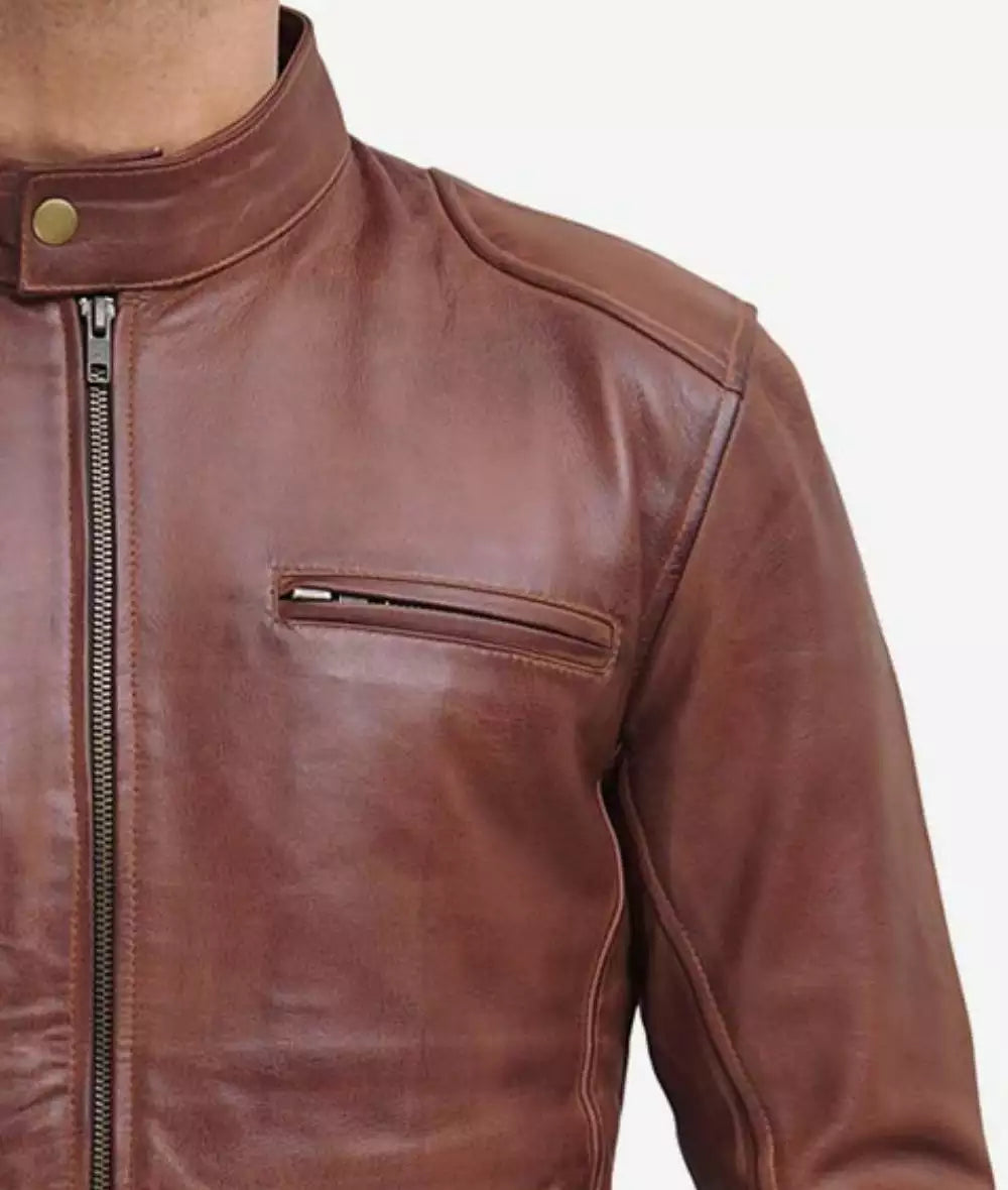 Mens Tall Cognac Leather Cafe Racer Jacket Max Jackets