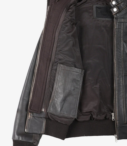 Womens Distressed Brown Hooded Bomber Leather Jacket