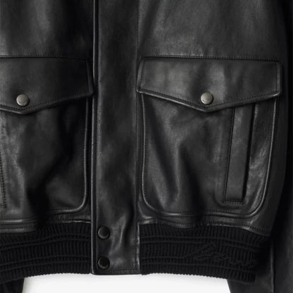 Burberry Black Bomber Leather Jacket Max Jackets