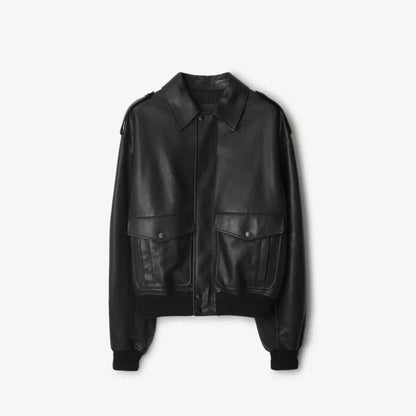 Burberry Black Bomber Leather Jacket Max Jackets