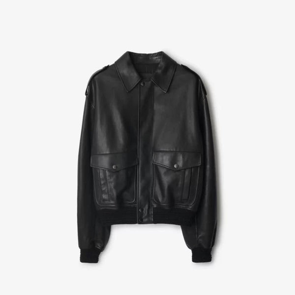 Burberry Black Bomber Leather Jacket Max Jackets