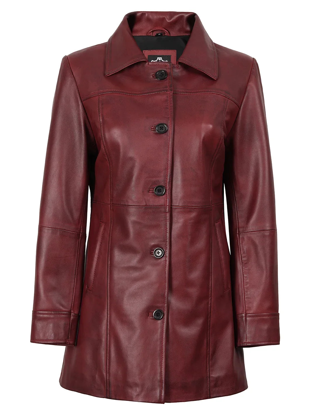 Kandis - Women's Burgundy Leather 3/4 Length Car Coat