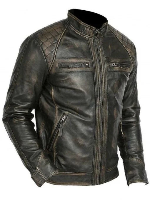 Mens Biker Casual Vintage Leather Black Jacket Max Jackets