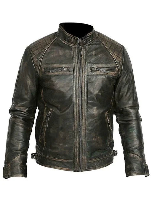 Mens Biker Casual Vintage Leather Black Jacket Max Jackets