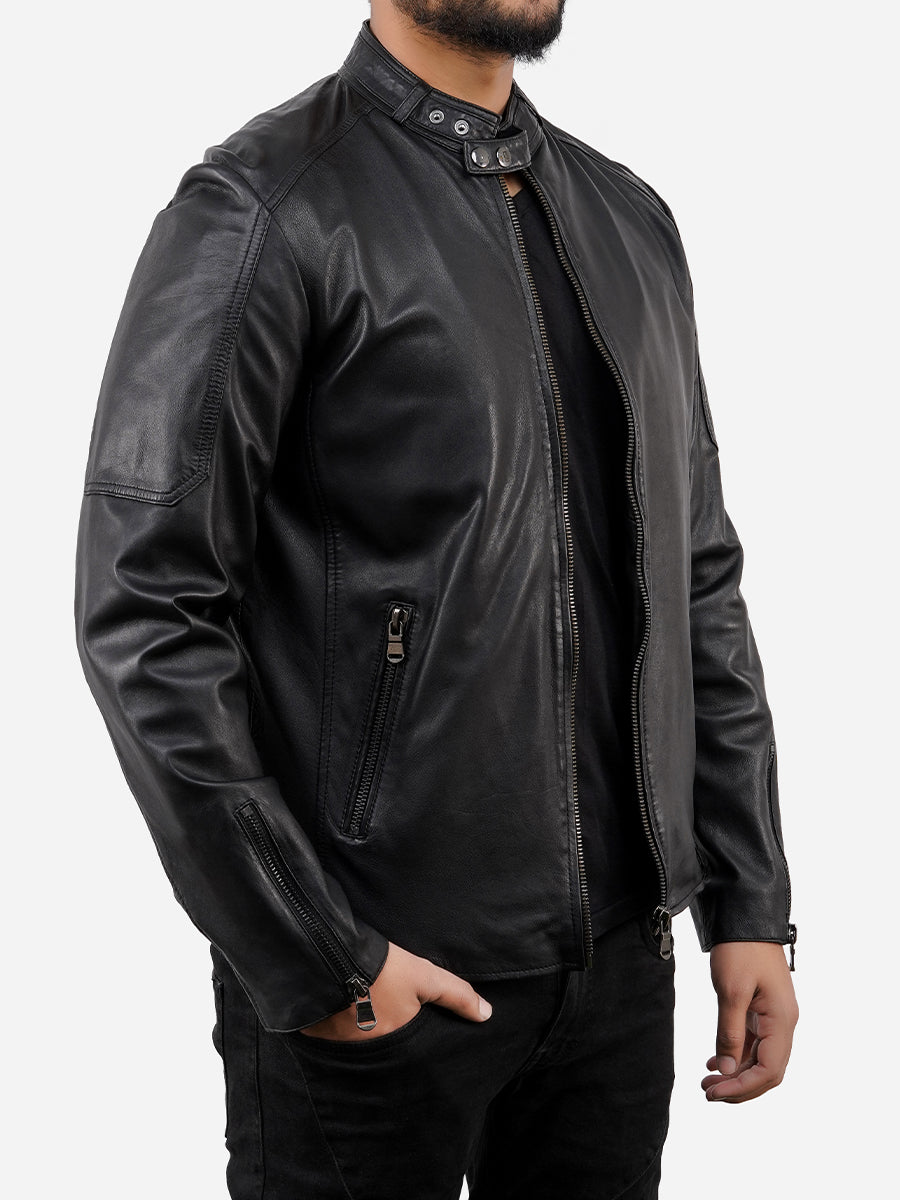 Alfredo Black Cafe Racer Vintage Leather Jacket Max Jackets