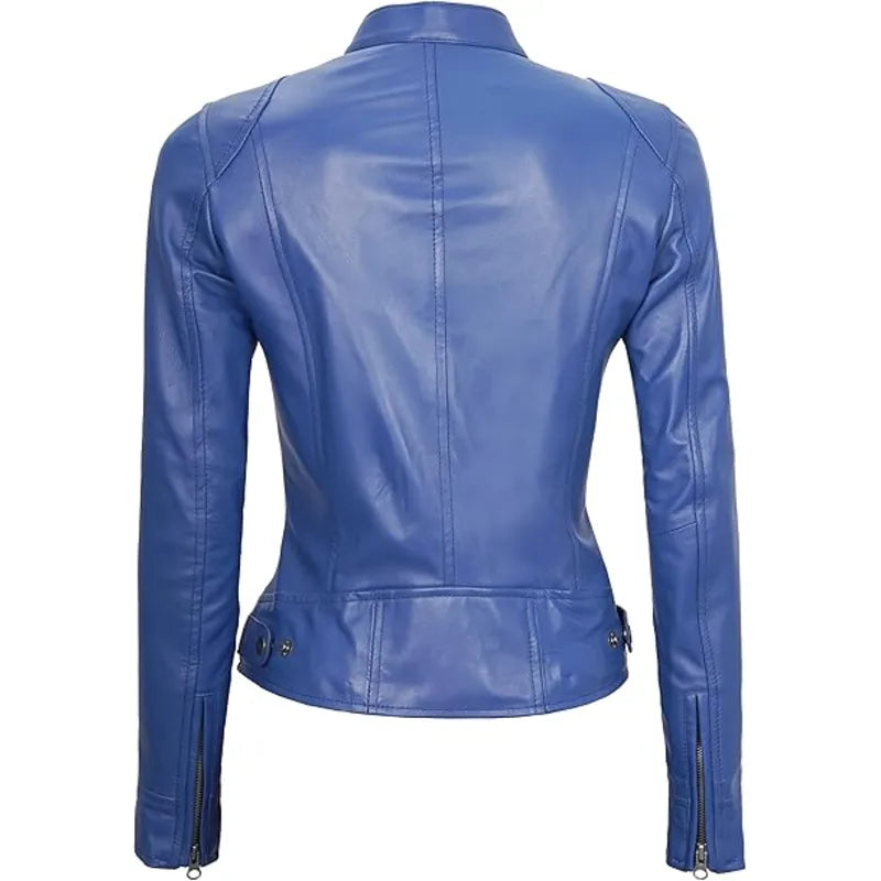 Cafe Racer Blue Women's Leather Jacket Max Jackets