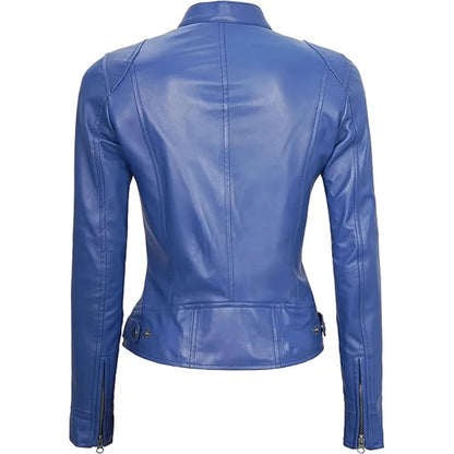 Cafe Racer Blue Women's Leather Jacket Max Jackets