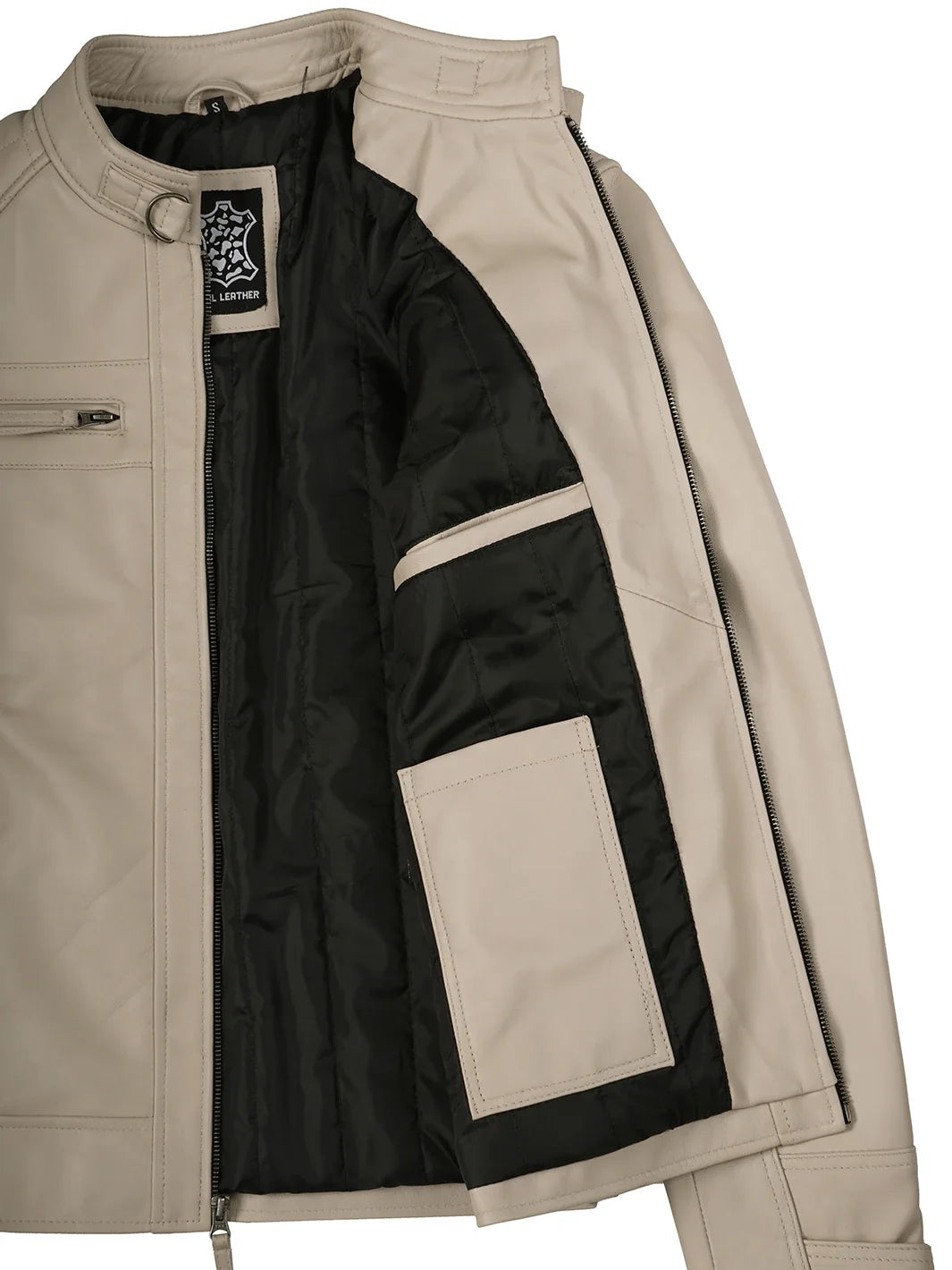 Men's Beige Cafe Racer Leather Jacket