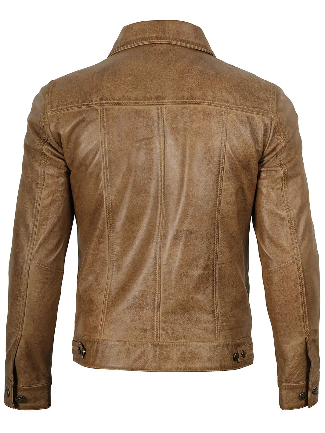Men's Trucker Style Camel Brown Leather Jacket