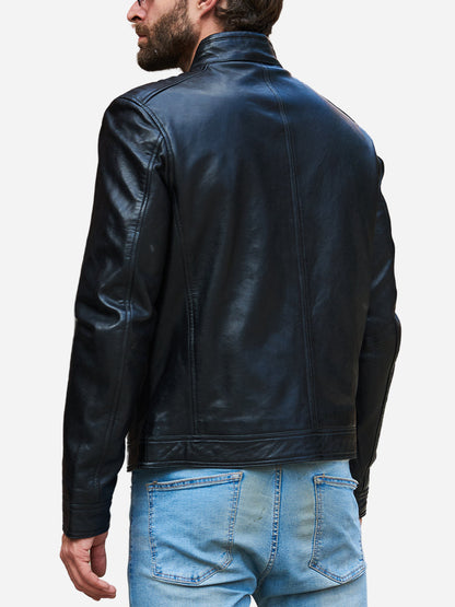 Jasiel Sheepskin Black Leather Racer Jacket Max Jackets