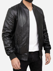 Griffin Black Bomber Leather Jacket