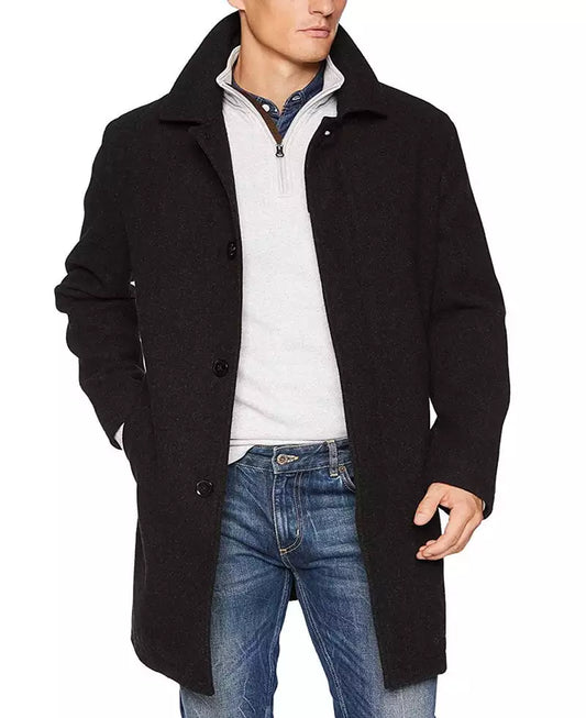 Men's Single-Breasted Black Wool Car Coat – Winter Overcoat