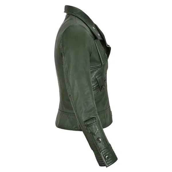 Green Leather Biker Jacket Women's - Max Jackets
