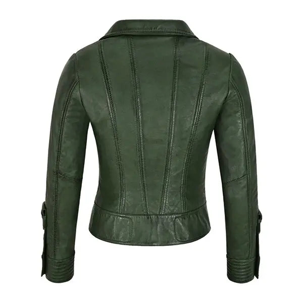Green Leather Biker Jacket Women's - Max Jackets