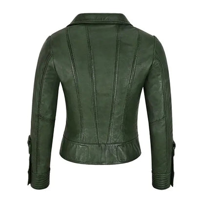 Green Leather Biker Jacket Women's - Max Jackets