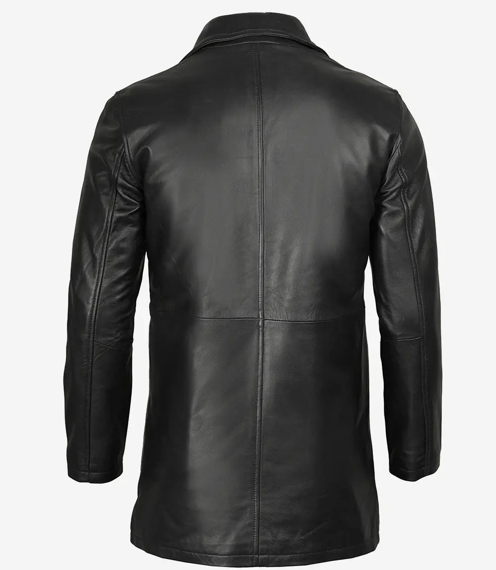 Men's Tall Three Quarter Length Black Leather Coat