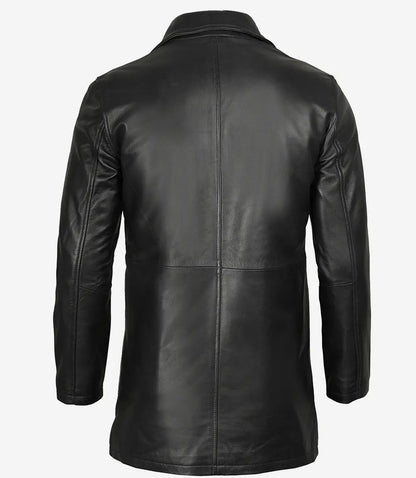Men's Tall Three Quarter Length Black Leather Coat