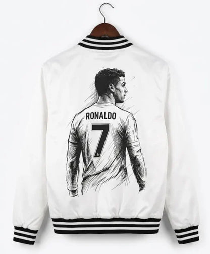 Cristiano Ronaldo CR7 White Satin Bomber Jacket