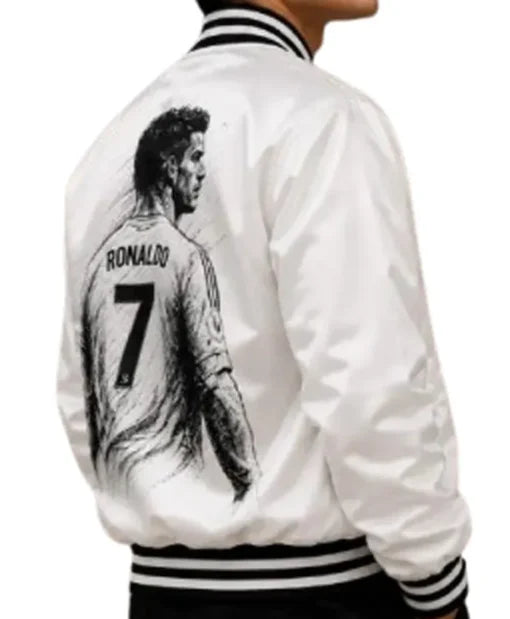 Cristiano Ronaldo CR7 White Satin Bomber Jacket