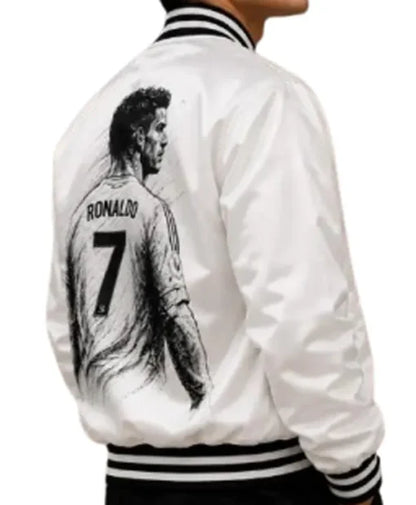 Cristiano Ronaldo CR7 White Satin Bomber Jacket