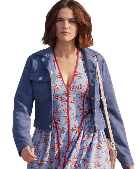 Zoey Deutch Gail Daughtry and the Celebrity Sex Pass Blue Cropped Wool Jacket
